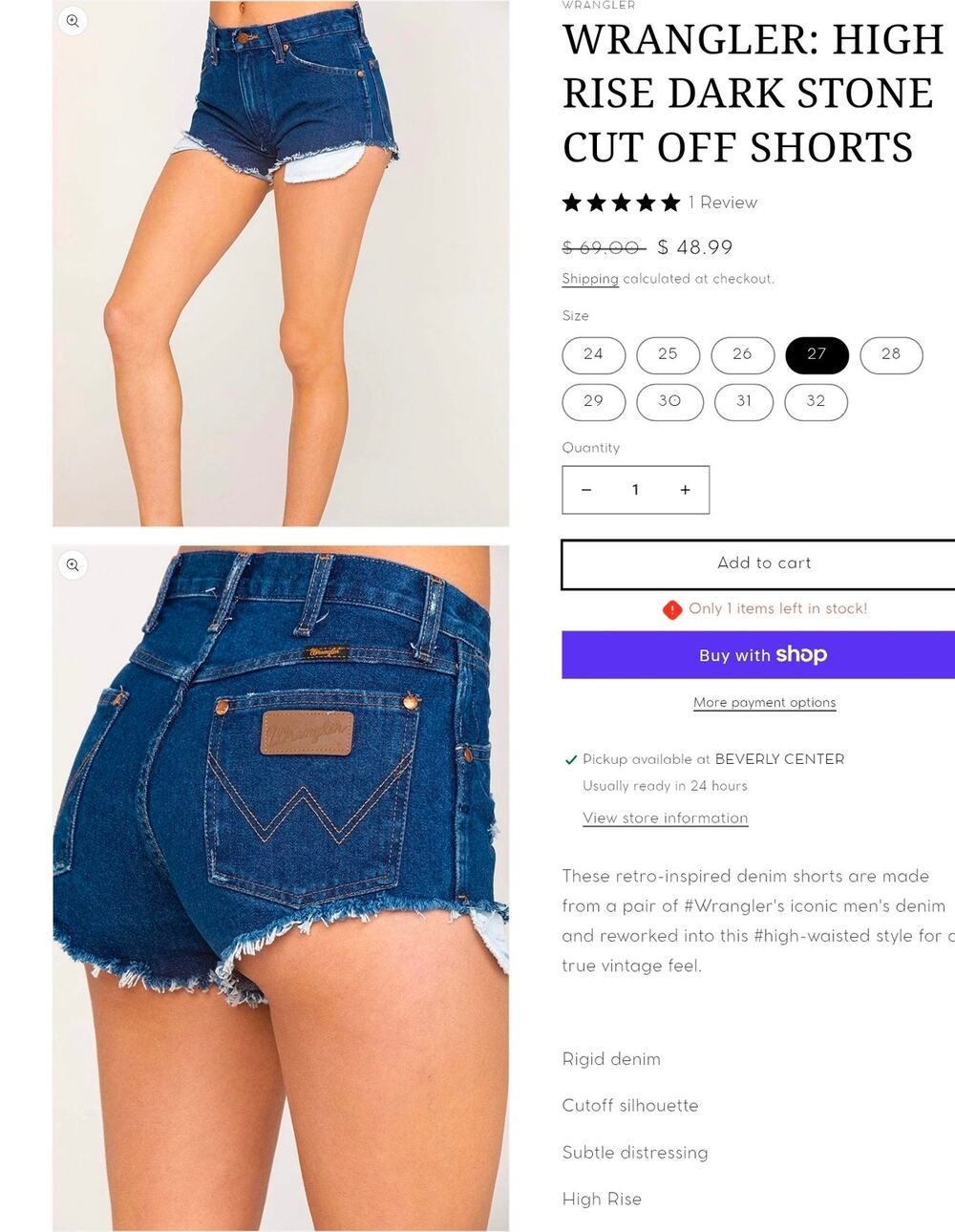 Wrangler High Rise Dark Stone Cut Off Denim Jean Shorts Size 25